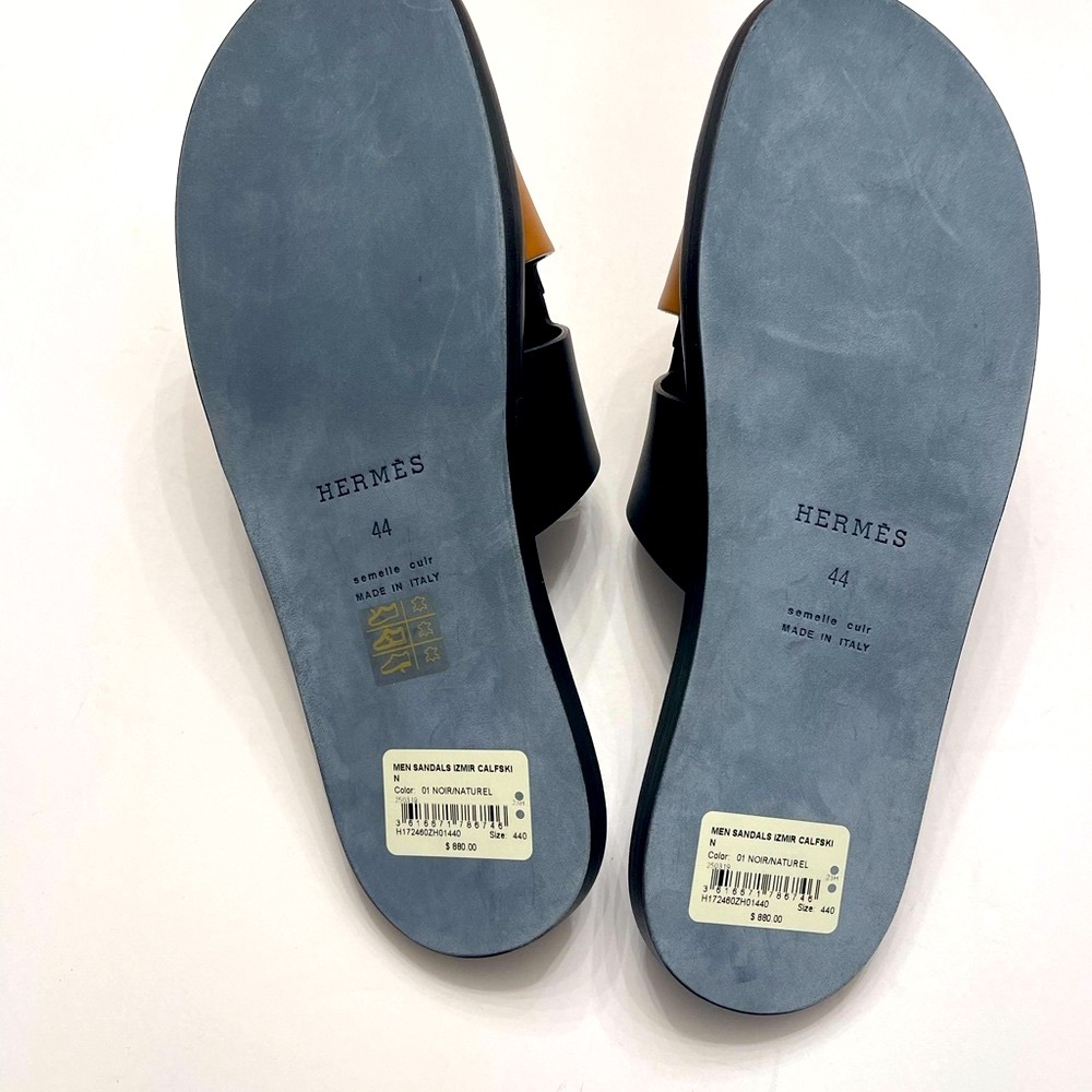 Hermes Black and Brown Leather Sandals Izmir - Picture 7 of 9